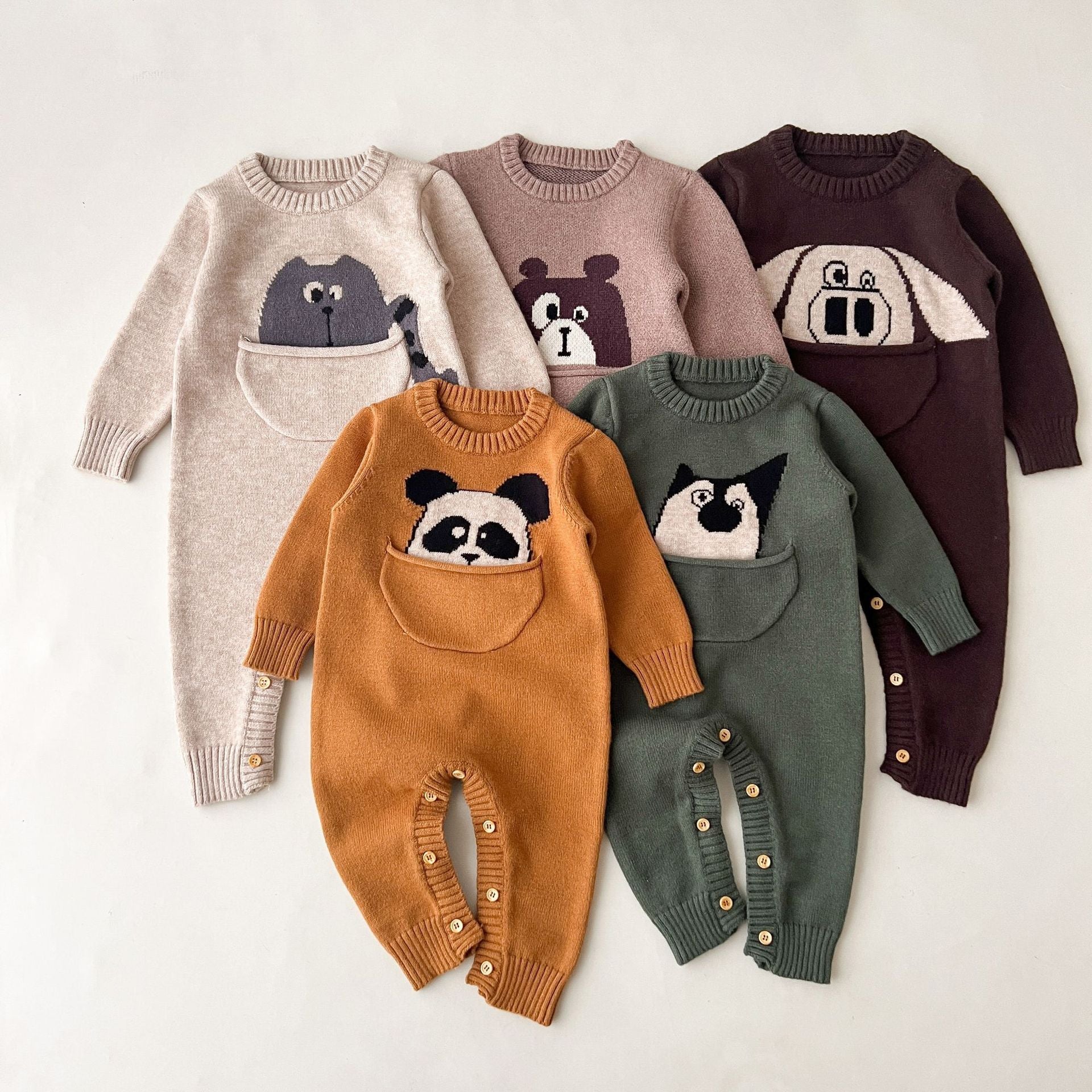 Korean Style Spring And Autumn Baby Knitted Romper Pullover Long Sleeve Cartoon Cute Romper Western Style Retro Jumpsuit