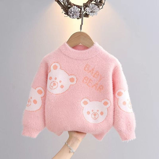 Girls Sweater Pullover 2023 Autumn And Winter New Children&#039;s Thick Knitted Bottoming Shirt Girl Foreign Style Top