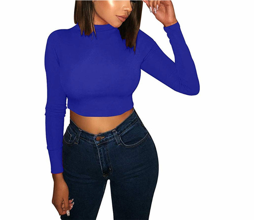 Sexy Turtleneck Solid Color Short Belly-revealing Long-sleeved Top