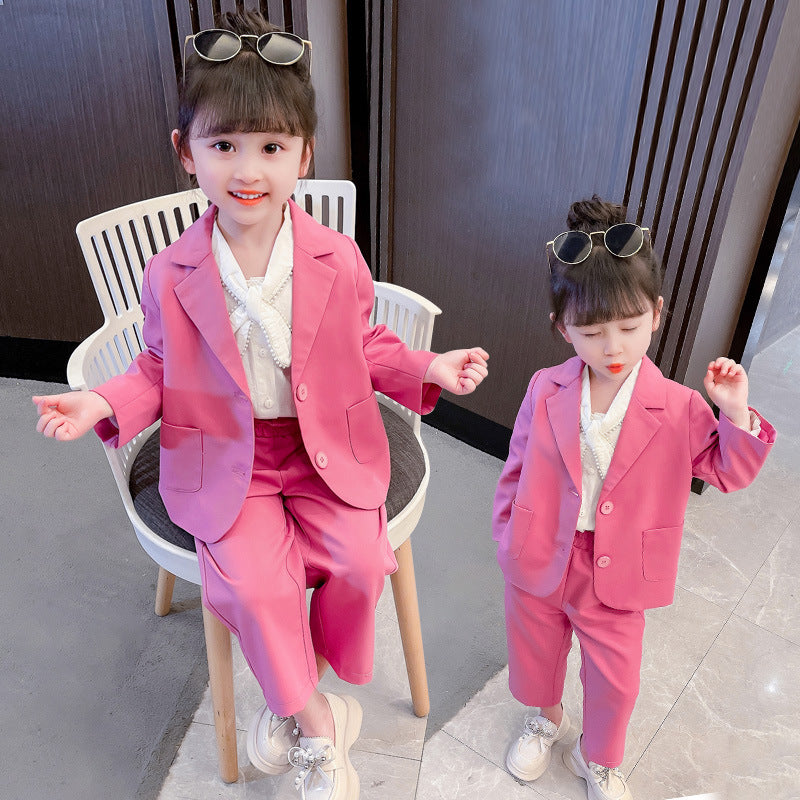 Girls Spring And Autumn Suit Suit Suit Two-piece 2023 Autumn New Foreign Style Raspberry Fashion