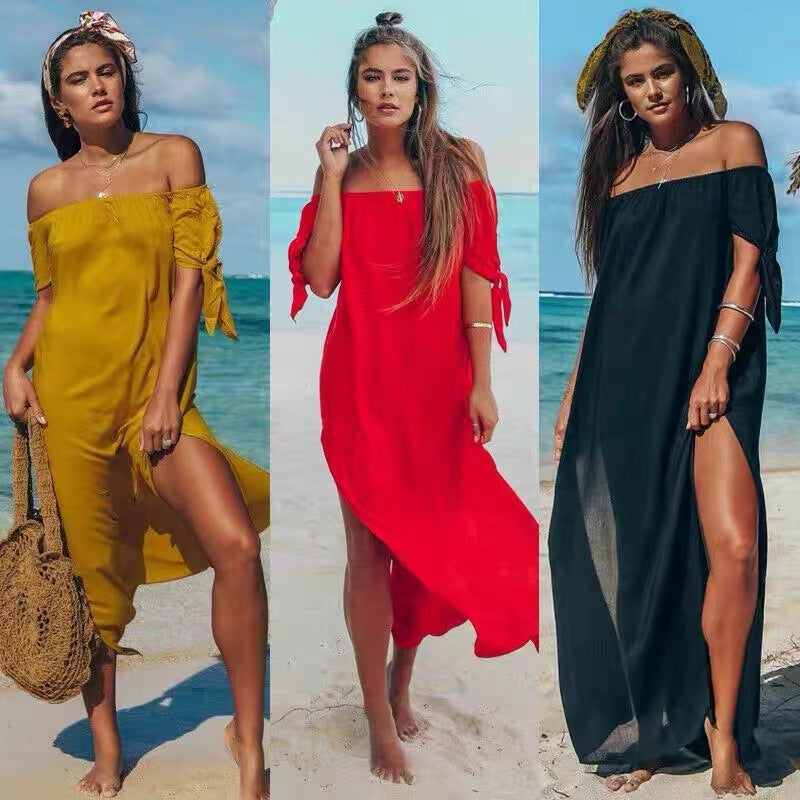 Women&#039;s Beachwear Long Top Off Shoulder  Bikini Dress