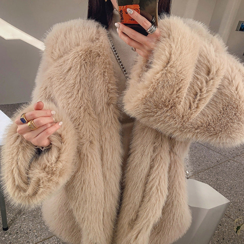 Toca Winter Faux Fox Fur Mid-length Thickened Young Faux Fur Suit Collar Fur Coat Women&#039;s