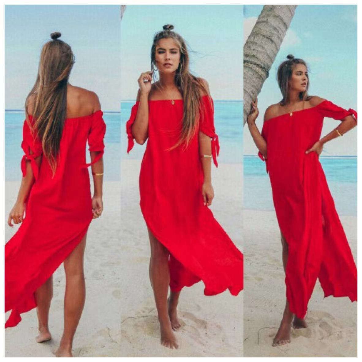 Women&#039;s Beachwear Long Top Off Shoulder  Bikini Dress