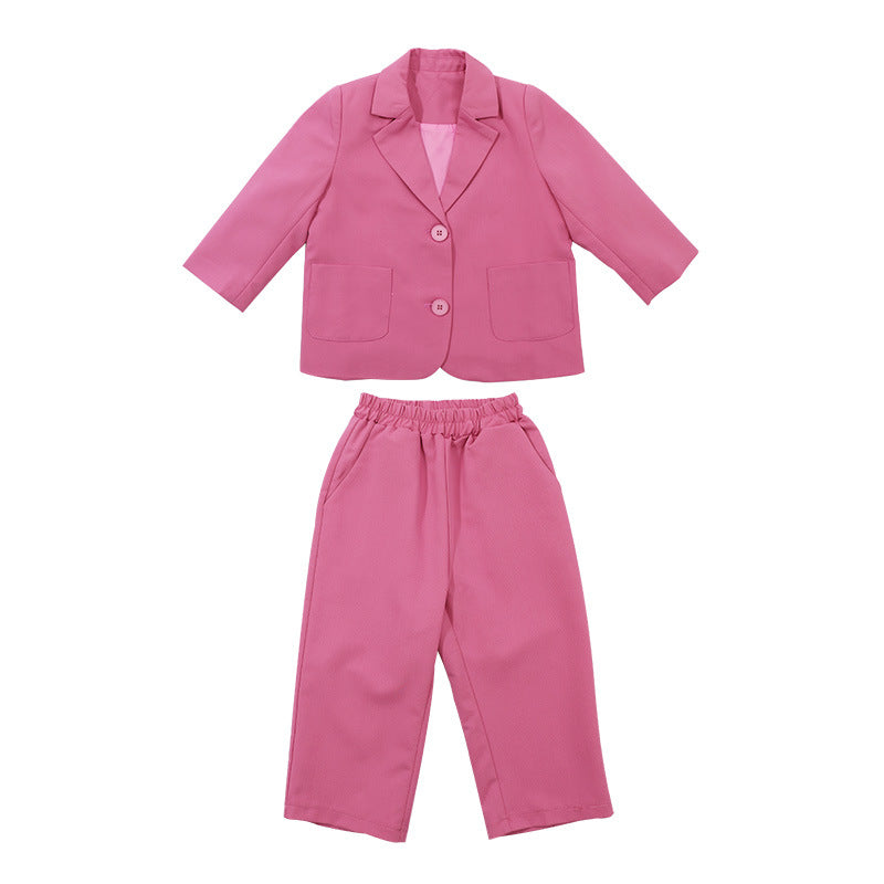 Girls Spring And Autumn Suit Suit Suit Two-piece 2023 Autumn New Foreign Style Raspberry Fashion