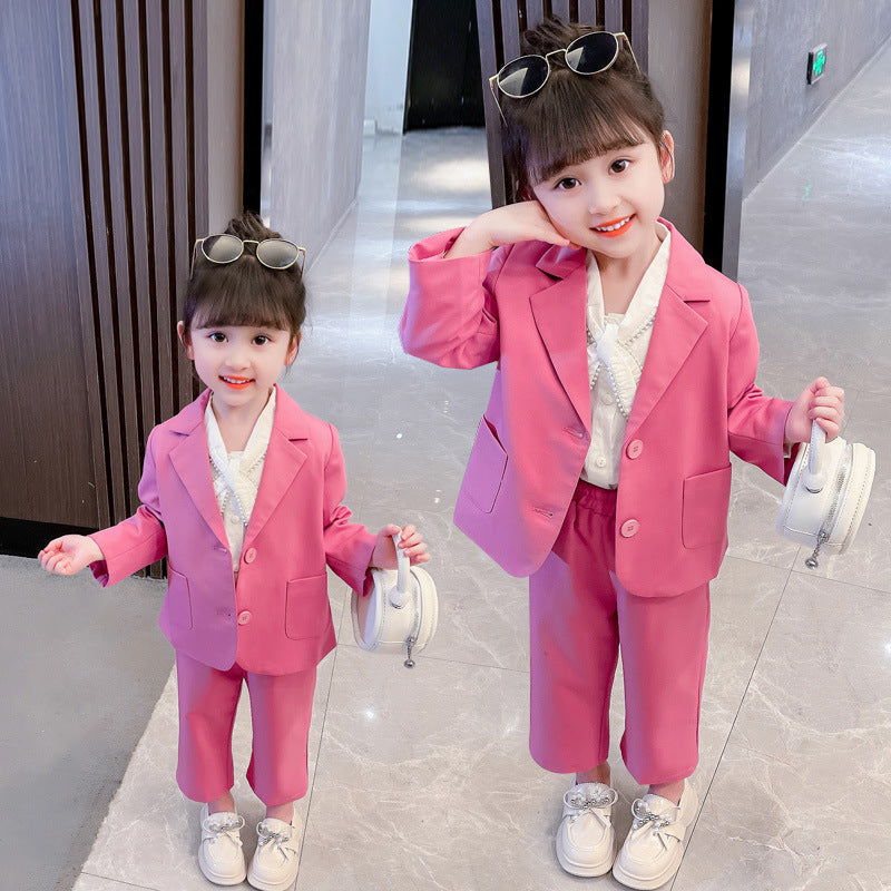 Girls Spring And Autumn Suit Suit Suit Two-piece 2023 Autumn New Foreign Style Raspberry Fashion