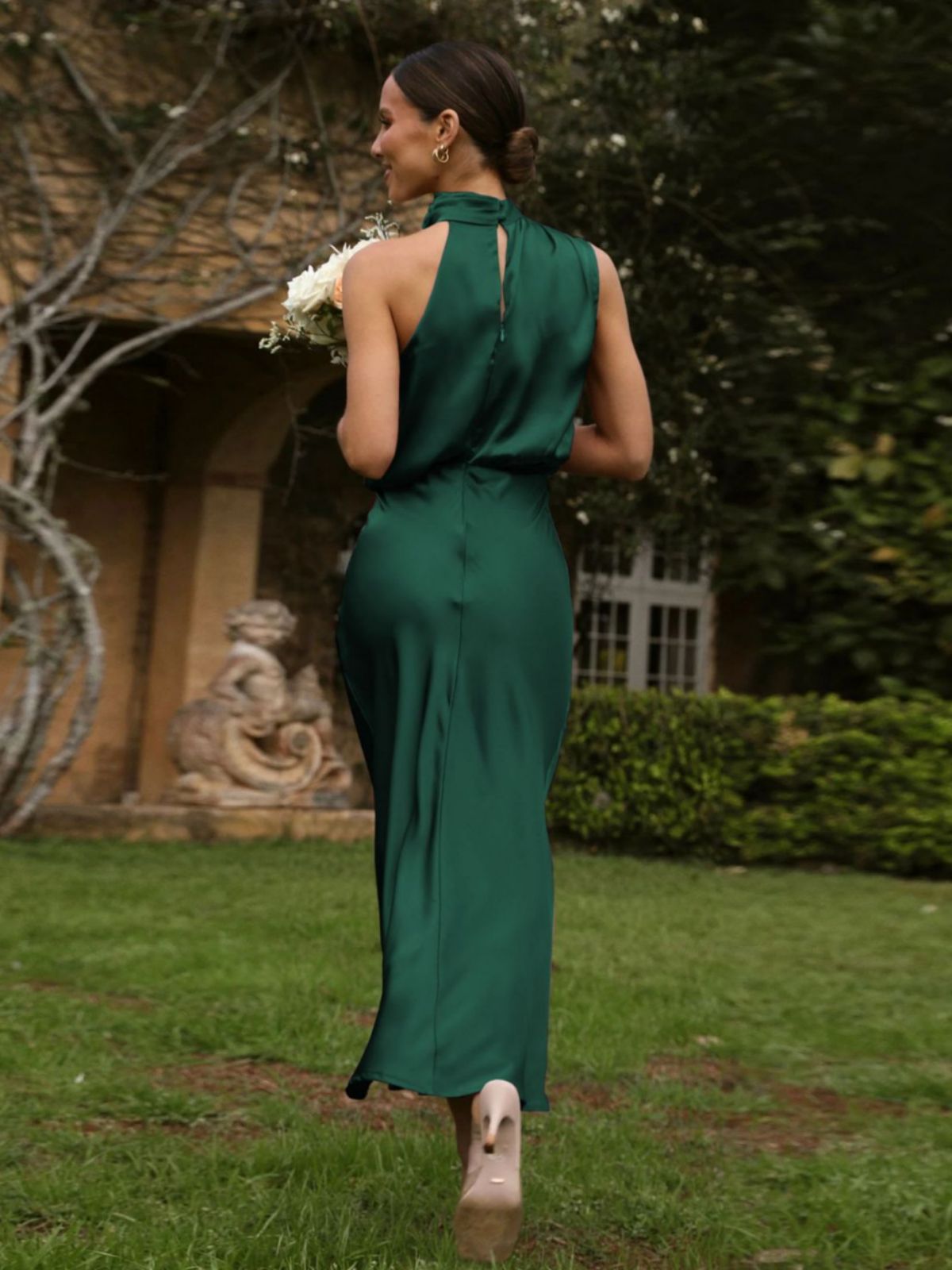 Mid-length Halter Neck Satin Evening Dress