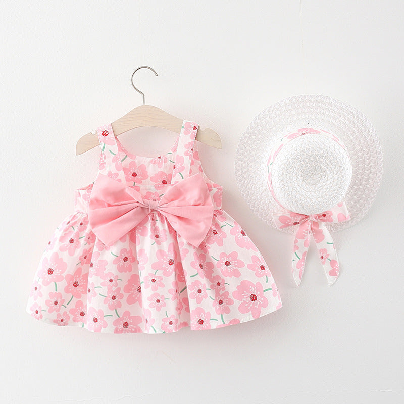 Girls Dress New Summer Children&amp;amp;amp;amp;#039;s Vest Sling Skirt Baby Western Style Sleeveless Floral Skirt With Hat