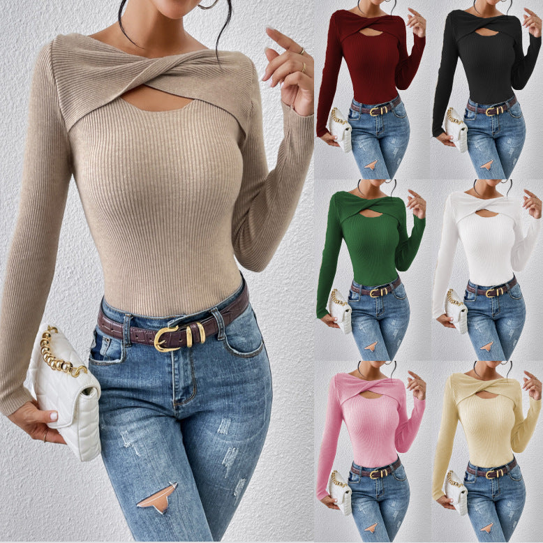 2023 European And American Amazon Cross-border Autumn And Winter New Knitwear Ins Style Simple Knotted Neck Pullover Sweater