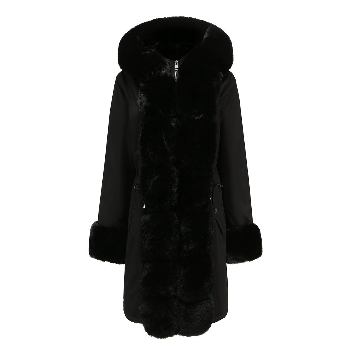 2022 Winter New Cotton Coat Women&#039;s Detachable Fur Collar Mid-length Long-sleeved Pie To Overcome Solid Color Hooded Warm Cotton Coat