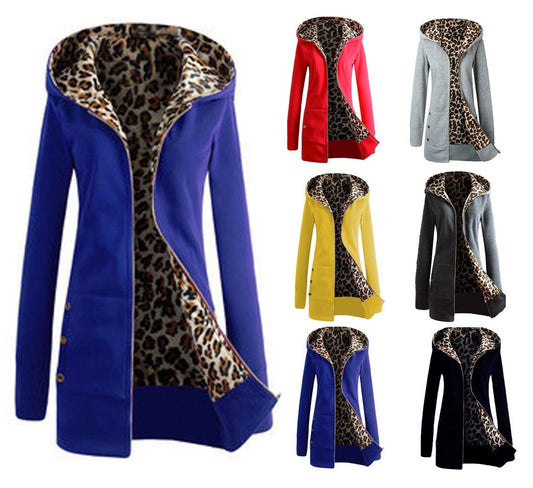 Hooded Leopard Sweater Women&#039;s European And American Fleece Large Size Women&#039;s Autumn And Winter Coat