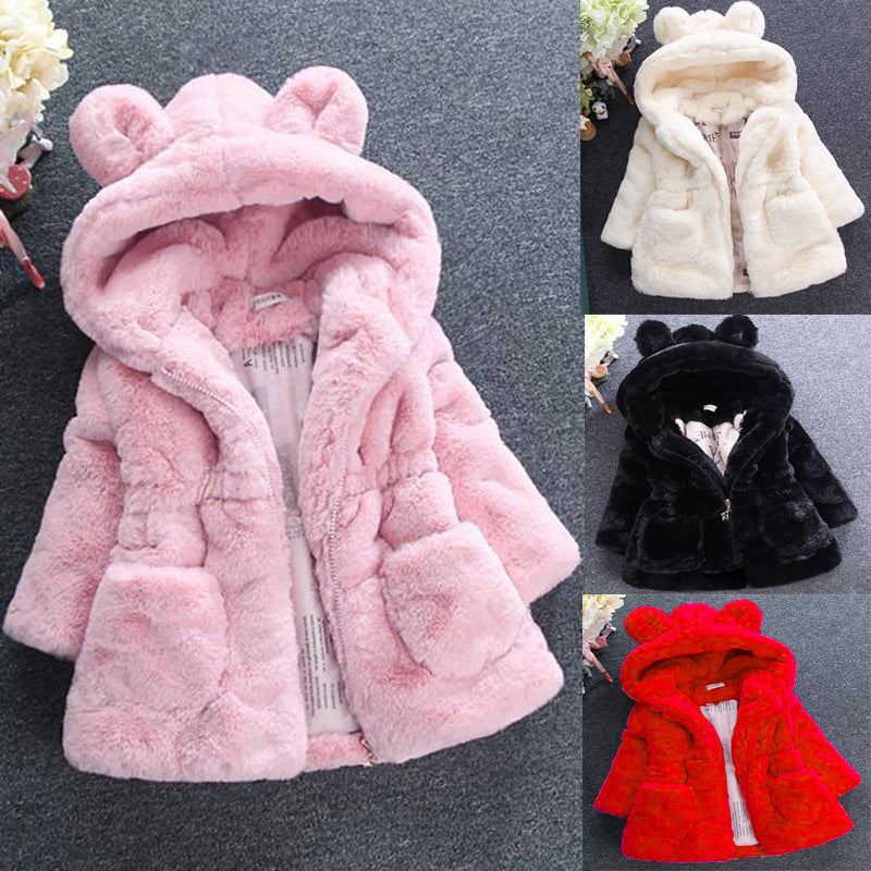 Autumn And Winter New Girls Wool Imitation Fur Padded Jacket