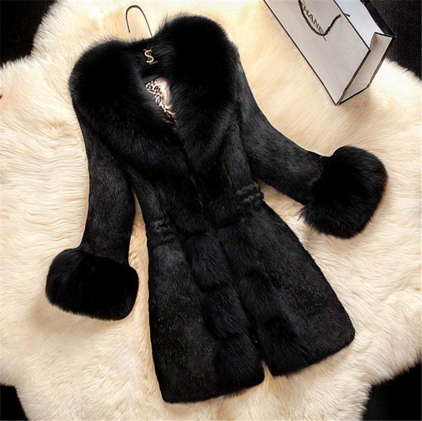 Plus size rabbit fur coat for women