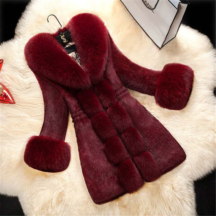 Plus size rabbit fur coat for women