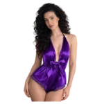 Women's Satin Teddy Lingerie | Deep V Halter One Piece Bodysuit