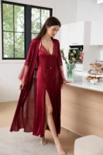 Satin Nightgown and Robe Set – Elegant Lace Nightwear - Image 2