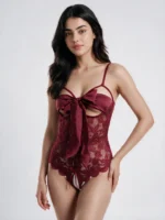 Blue Lace Teddy Lingerie – Satin Bow Bodysuit